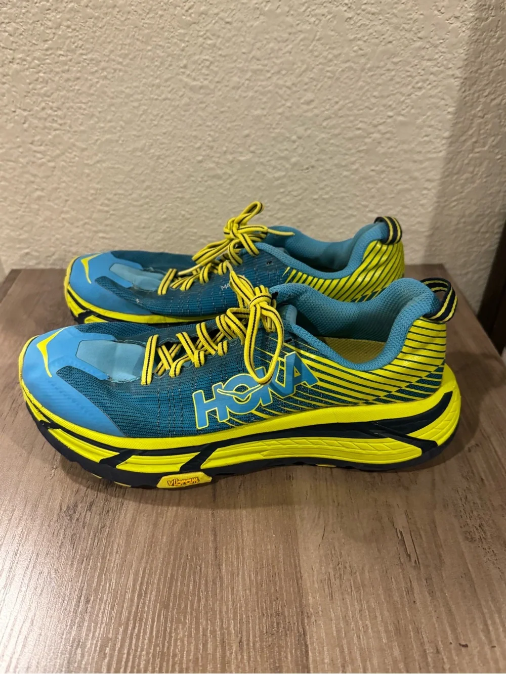 Hoka One One Blue And Yellow Evo Mafate 2 Trail Sneakers Size 7.5